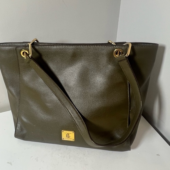 Lux Ralph Lauren Hunter Green Medium Large Purse Tote Leather Bag - Picture 6 of 10